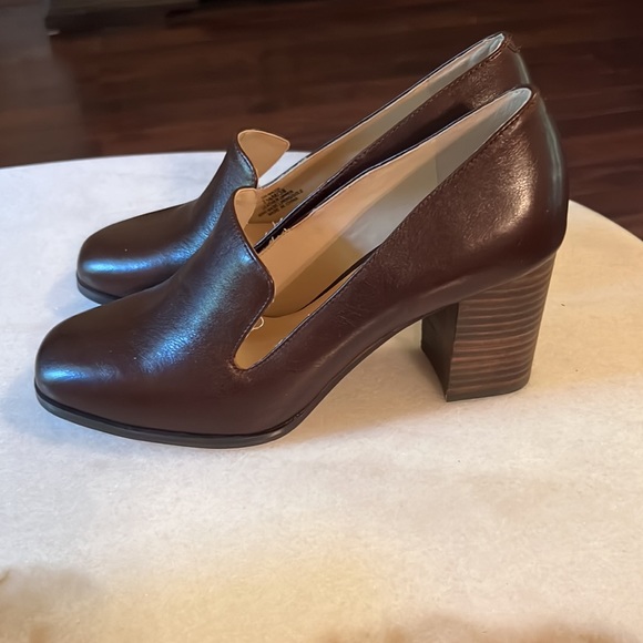 New Enzo Angiolini Leather Block Heels Brown Shoes Size 7.5 - Picture 2 of 8